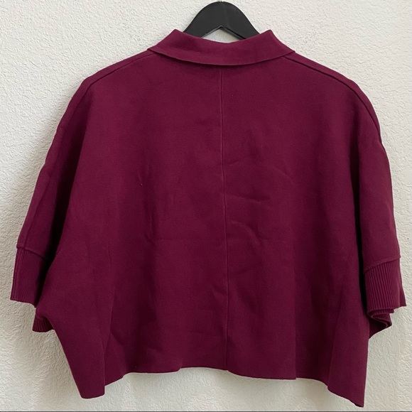 FLAT WHITE by Anthropologie Plum/Prune Button Down Cropped Knit Top Size L - Picture 6 of 12